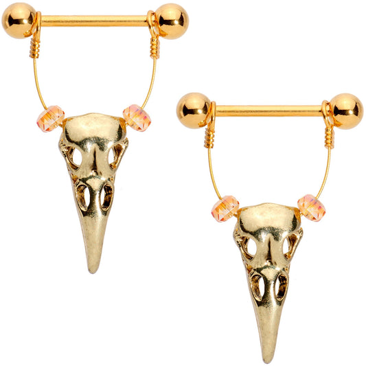 5/8 Bird of Plague Halloween Gold Anodized Barbell Nipple Shield Set