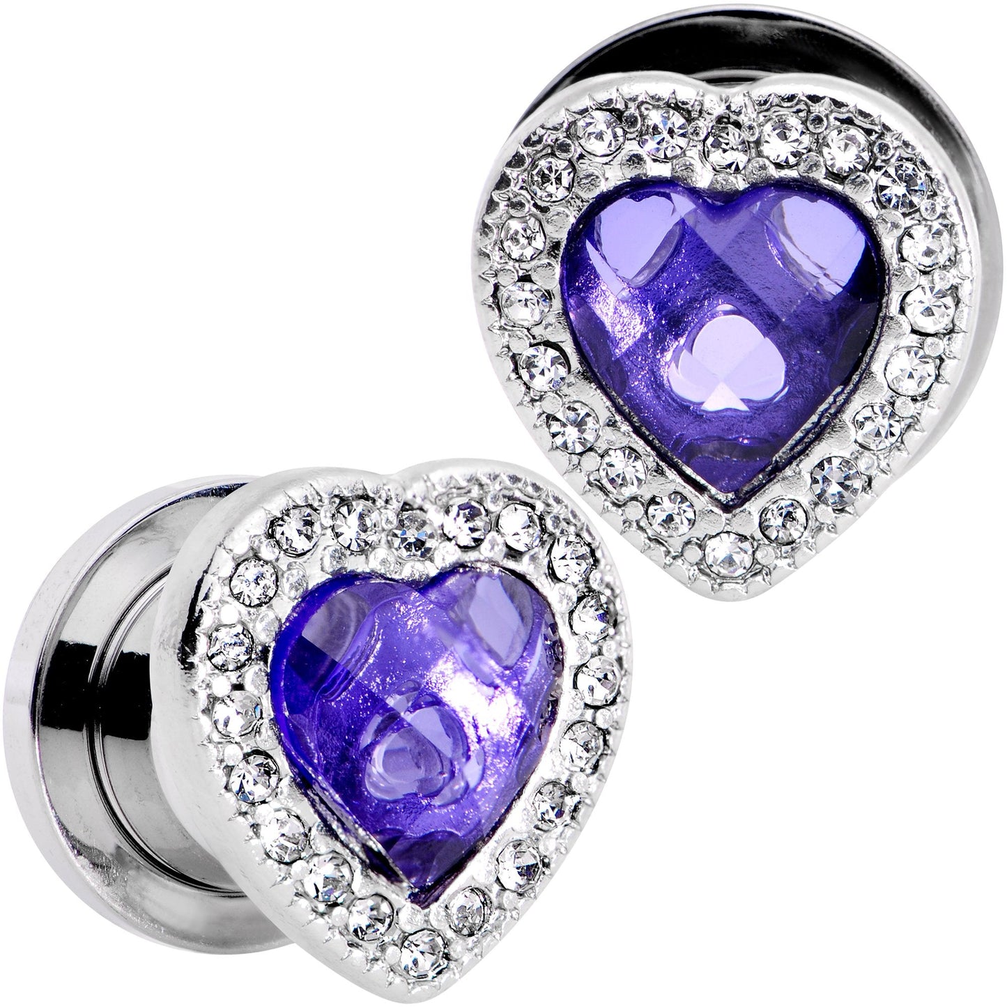 Clear Purple Gem Hug Your Heart Screw Fit Plug Set 6mm to 22mm