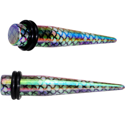 Rainbow Acrylic Mermaid Scale Straight Taper Set 14G to 12mm