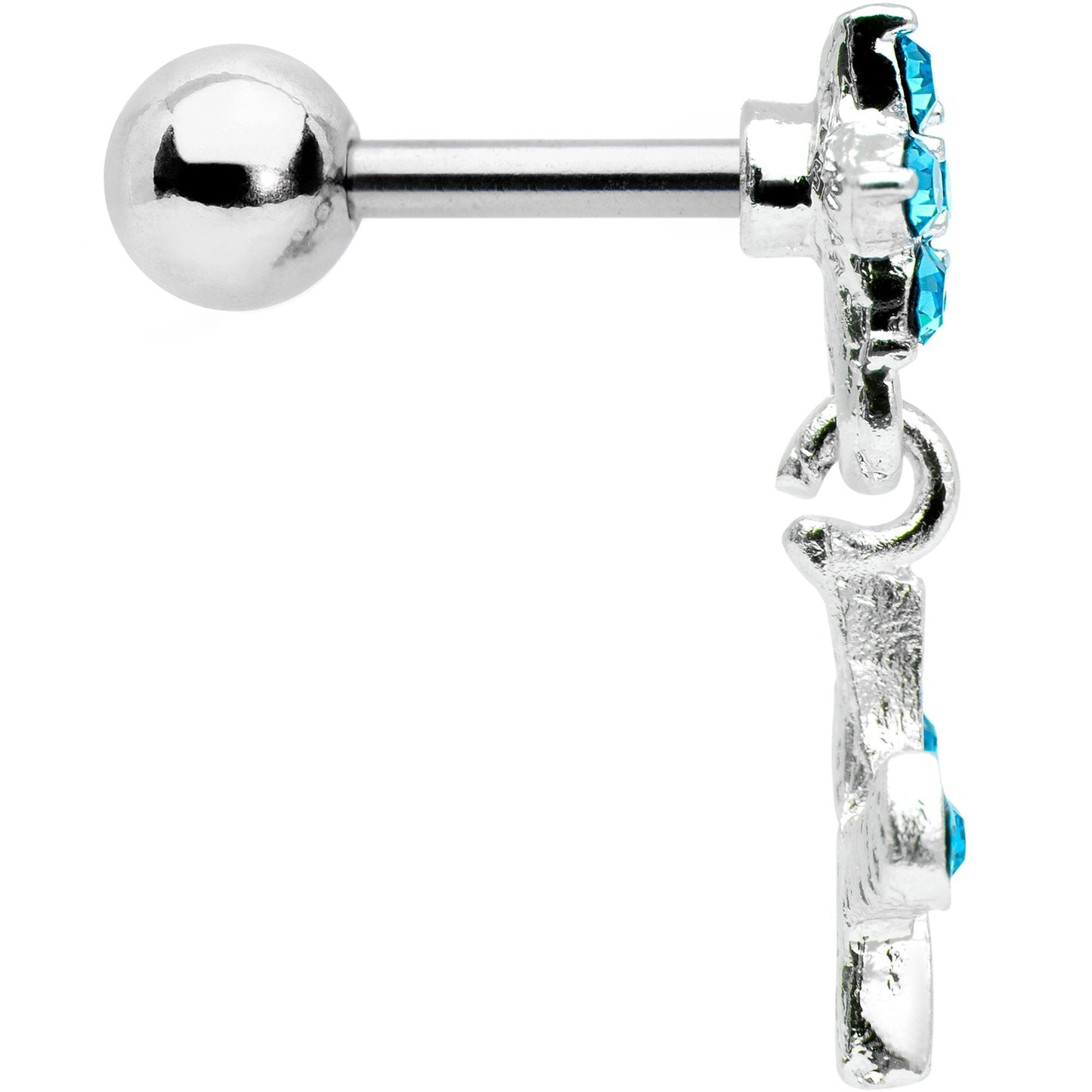 16G 1/4 Aqua Gem  Flower Dangle Cartilage Tragus Earring