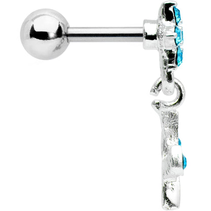 16G 1/4 Aqua Gem  Flower Dangle Cartilage Tragus Earring