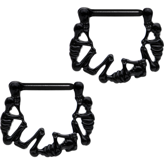 14G 3/8 Black Anodized Skeleton Parade Nipple Clicker Set