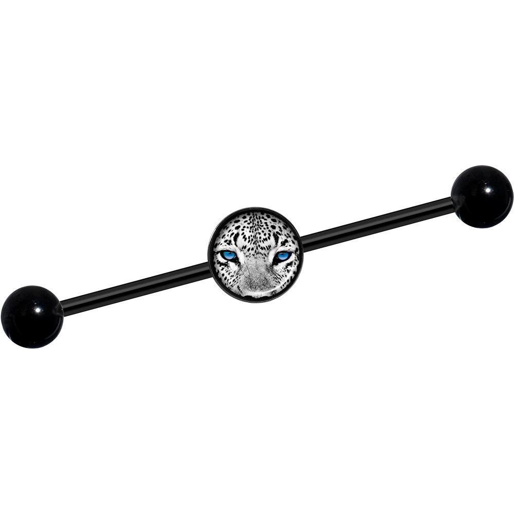 14G Black White Leopard Eyes Black Industrial Barbell 37mm