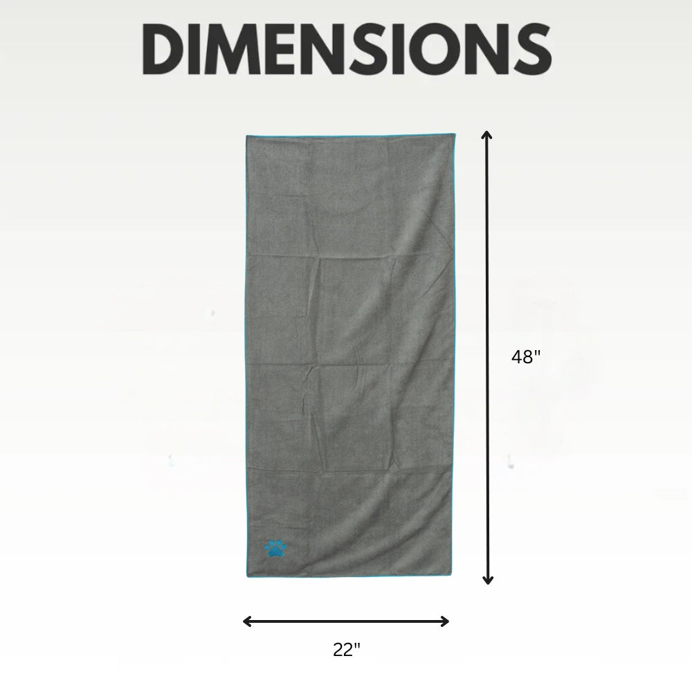 Country Living Large Gray Microfiber Dog Bath Towel with Teal Embroidered Paw Print