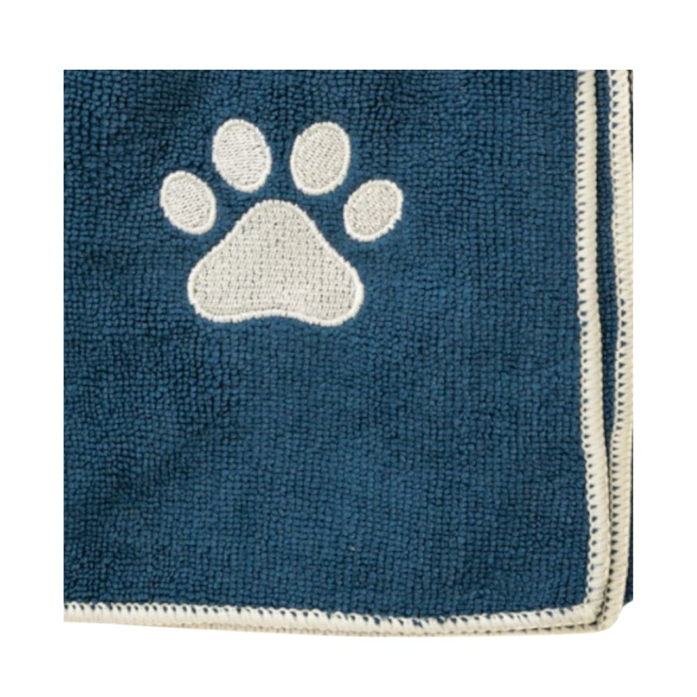 Country Living Large Marine Blue Microfiber Dog Bath Towel with Embroidered Paw Print