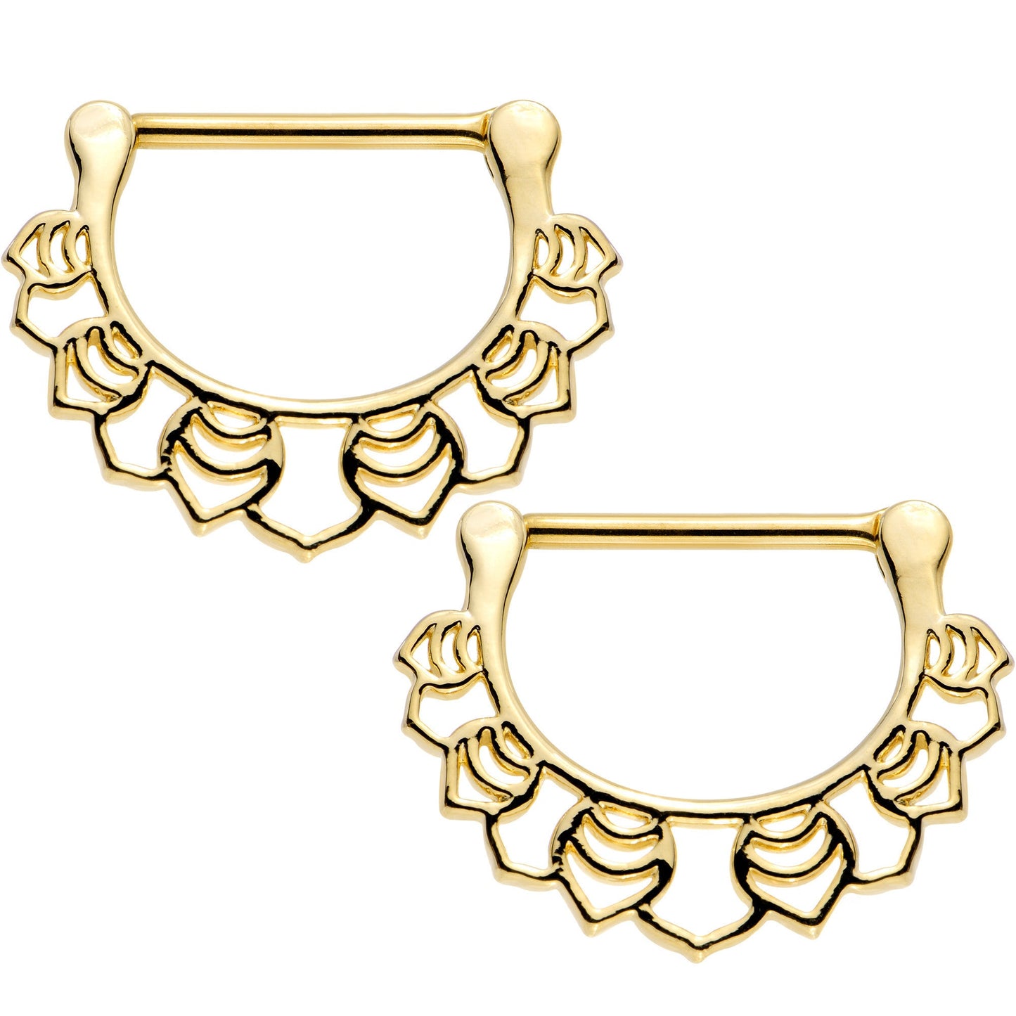 14G 9/16 Gold Plated Lattice Style Leaves Nipple Clicker Set