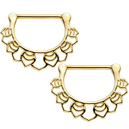 14G 9/16 Gold Plated Lattice Style Leaves Nipple Clicker Set