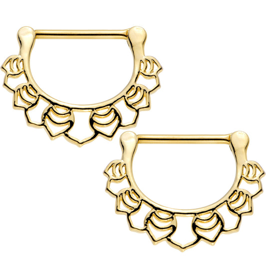 14G 9/16 Gold Plated Lattice Style Leaves Nipple Clicker Set