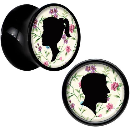 Black Acrylic Man Woman Floral Silhouette Saddle Plug Set 00G