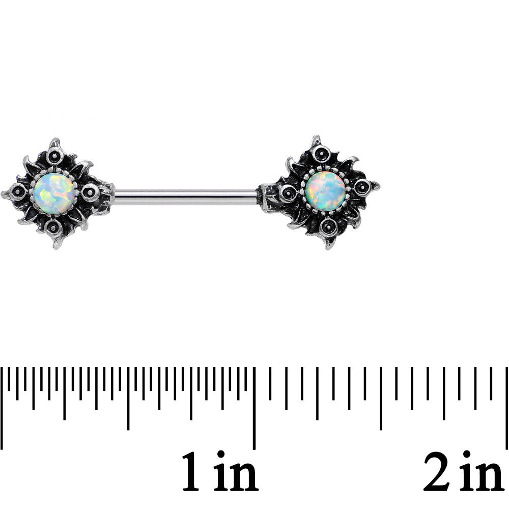 14G 5/8 White Synthetic Opal Tribal Sun Nipple Barbell Set