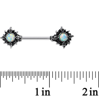 14G 5/8 White Synthetic Opal Tribal Sun Nipple Barbell Set
