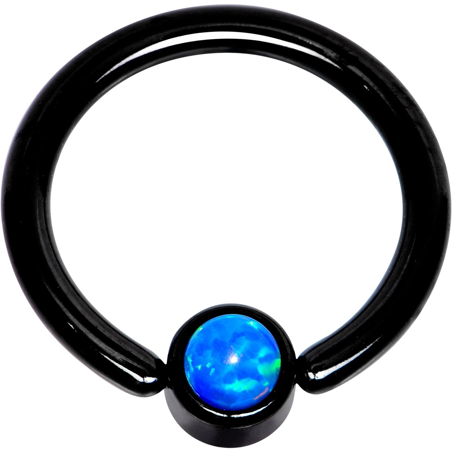 14G 3/8 Aqua Faux Opal 4mm Disc Black BCR Captive Ring