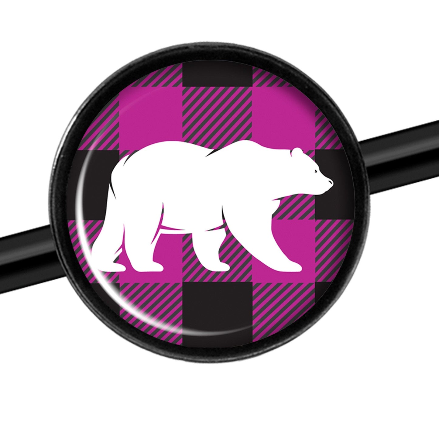 14G Pink Black Plaid Polar Bear Black Industrial Barbell 37mm