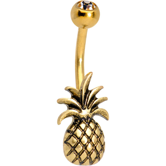 Clear Gem Gold PVD Pineapple Pizzazz Belly Ring
