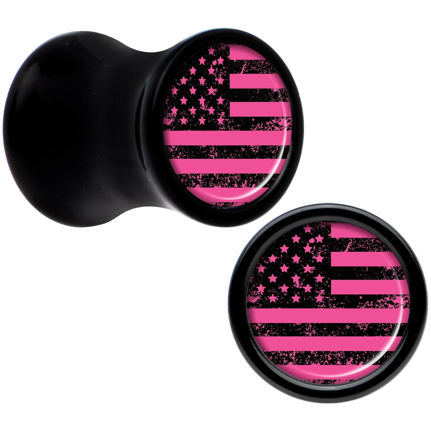 Black Acrylic Pink American Flag Saddle Plug Set 2G