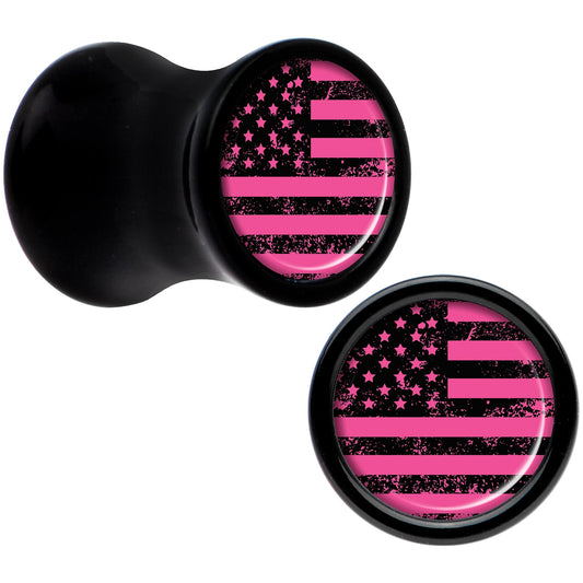 Black Acrylic Pink American Flag Saddle Plug Set 2G