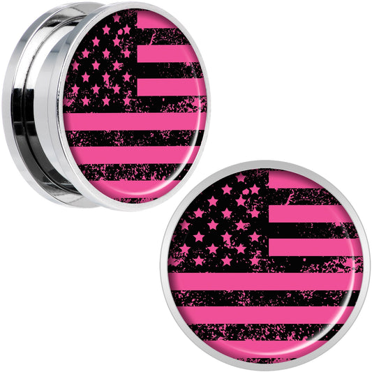 Pink American Flag Steel Screw Fit Plug Set 20mm