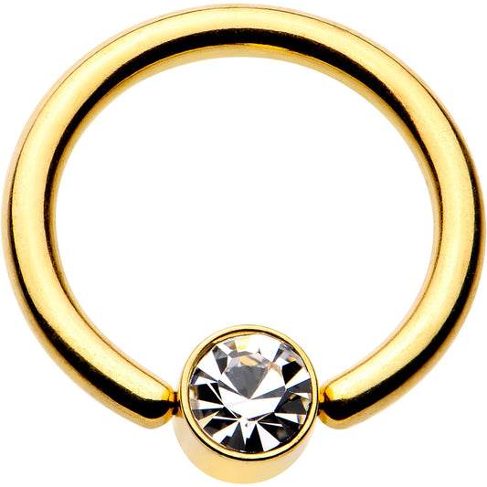 12G 1/2 Clear Gem 5mm Disc Gold IP BCR Captive Ring
