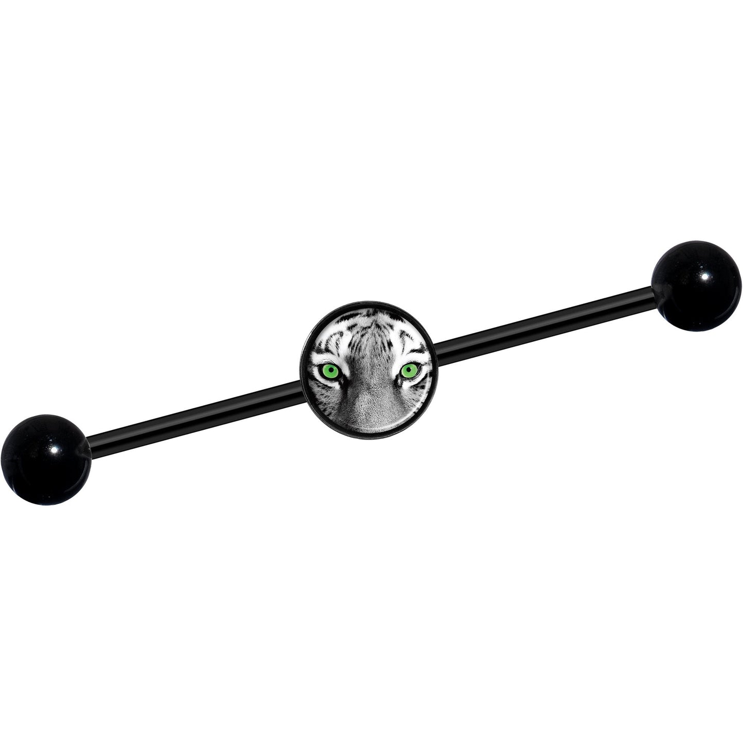 14G Black White Tiger Eyes Black Industrial Barbell 37mm