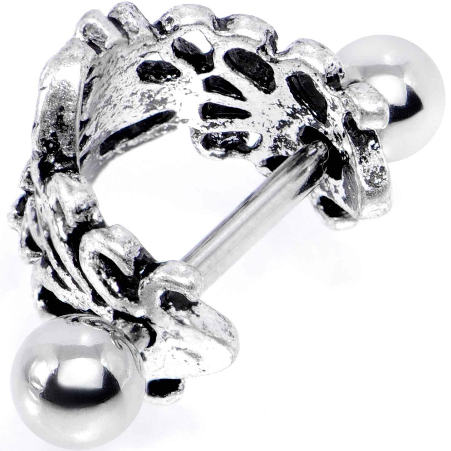 16G 1/2 Pink Gem Double Daisy Flower Cuff Cartilage Earring