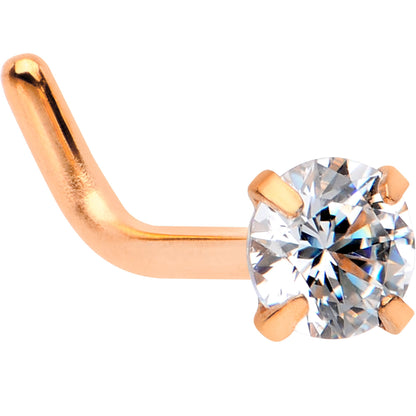 18G 1/4 Clear 3mm CZ Gem Rose Gold IP L-Shape Nose Ring