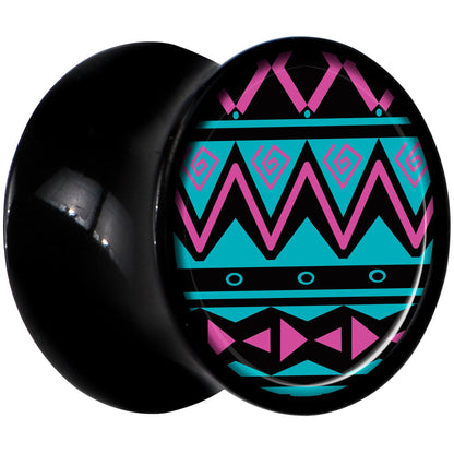 Black Acrylic Pink Teal Tribal Print Saddle Plug Set 00G