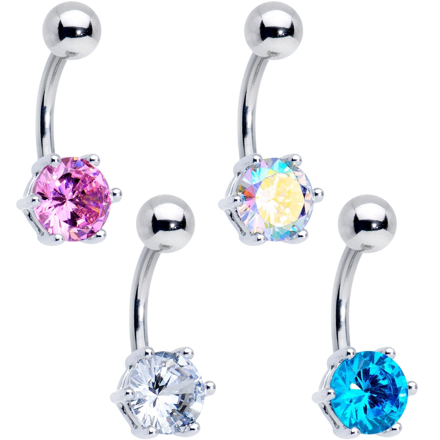 Blue Purple Aurora Clear CZ Gem Belly Ring Set of 4