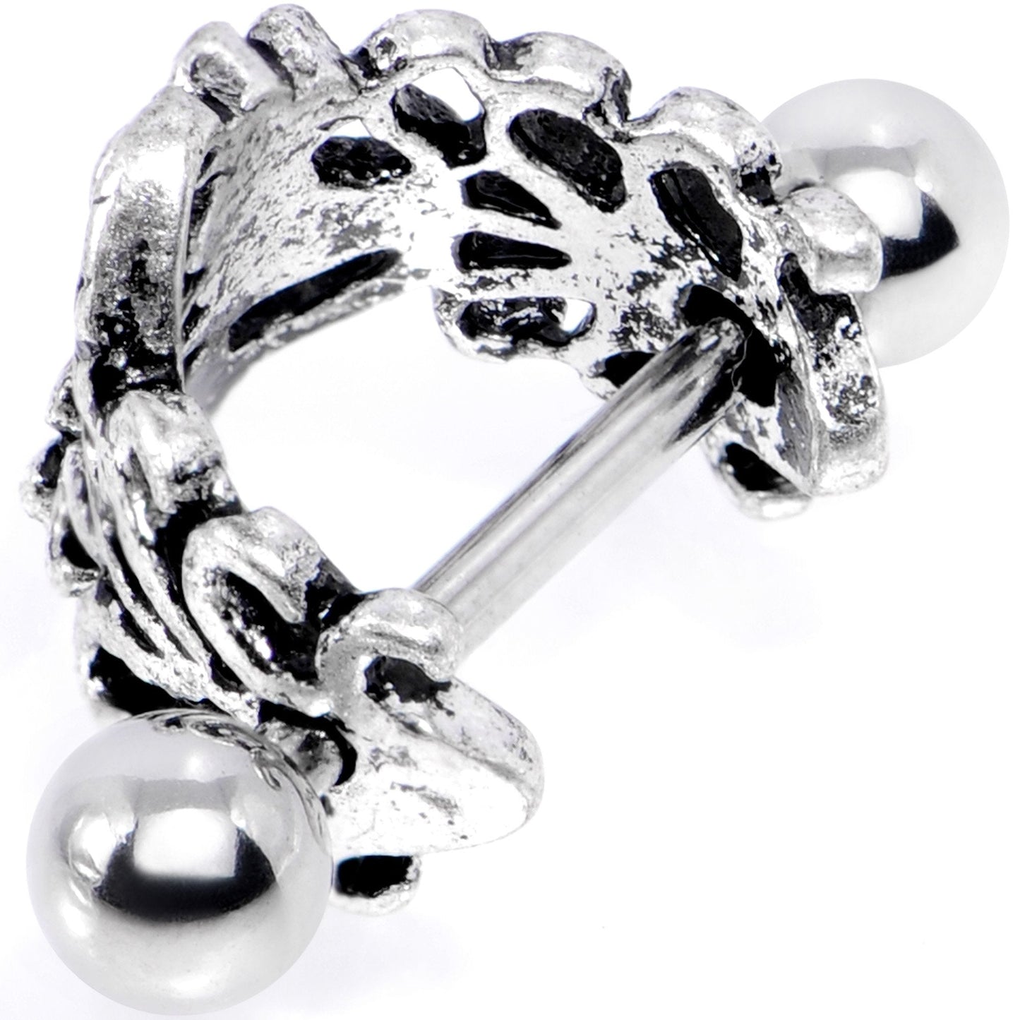 16G 1/2 Blue Gem Double Daisy Flower Cuff Cartilage Earring