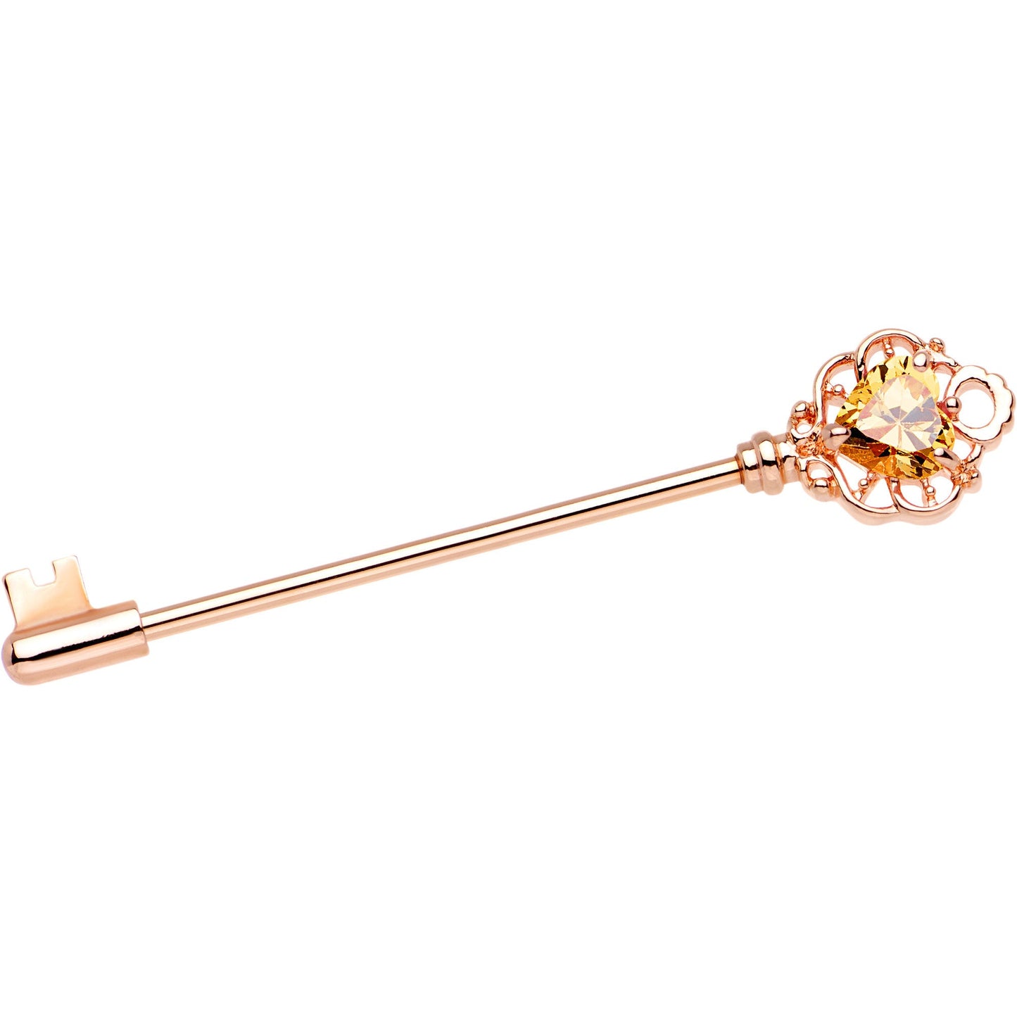 Aurora CZ Heart Rose Gold PVD Filigree Key Industrial Barbell 32mm