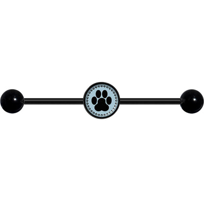 14G Black on Blue Paw Print Black Industrial Barbell 37mm