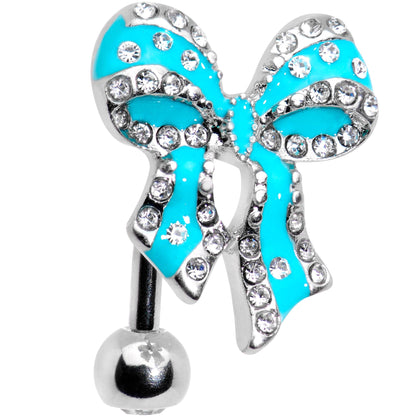 Clear Gem Bedazzled Blue Bow Top Mount Belly Ring