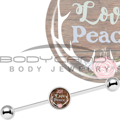 14G Joy Love Peace Antlers Industrial Barbell 37mm