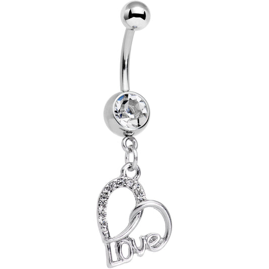 Clear Gem Love in Your Heart Dangle Belly Ring