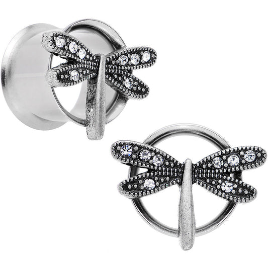 9/16 Clear Gem Steel Hi Sky Dragonfly Double Flare Tunnel Plug Set