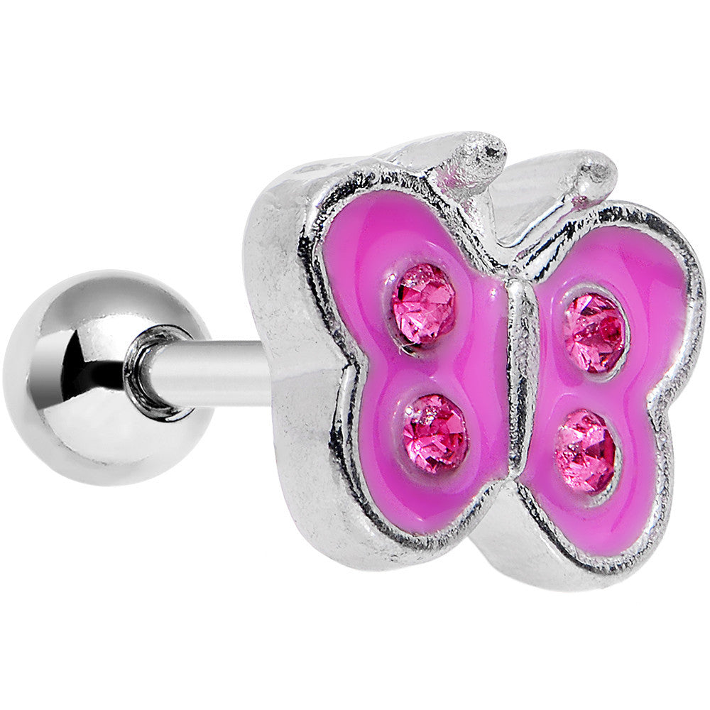 14G 1/4 Pink Cutiepie Butterfly Tragus Cartilage Earring