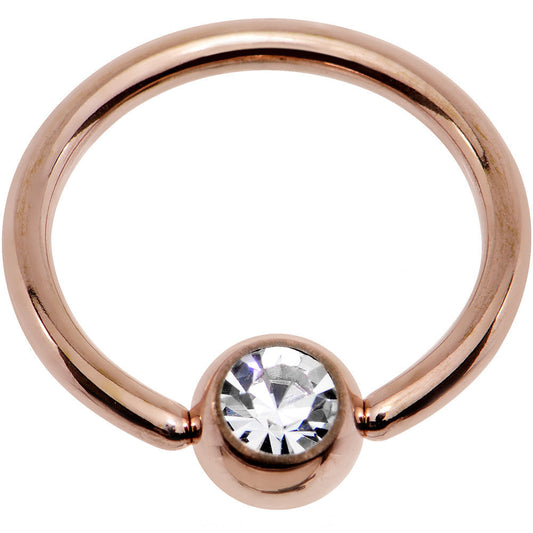 14G 1/2 Clear Gem 5mm Ball Rose Gold IP Steel BCR Captive Ring