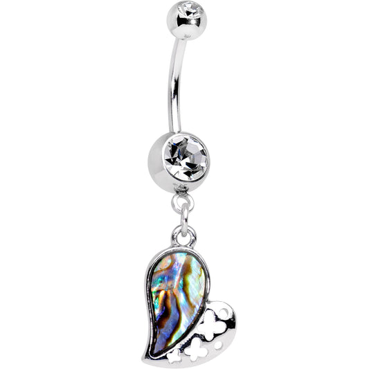 Clear Gem Iridescent XO Heart Dangle Belly Ring