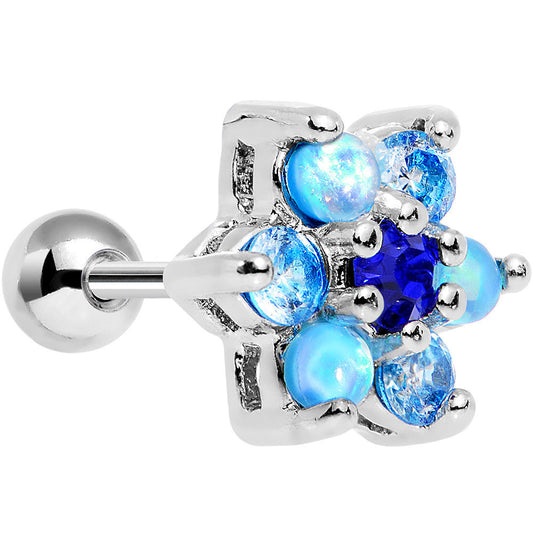16G 1/4 Blue Faux Opal Blue Gem Flower Tragus Cartilage Earring