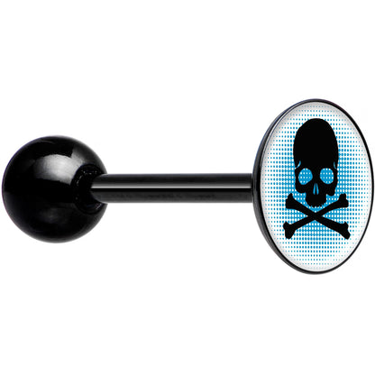 Blue Black Skull Black Barbell Tongue Ring