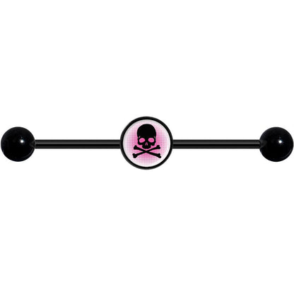14G Pink Black Skull Black Industrial Barbell 37mm