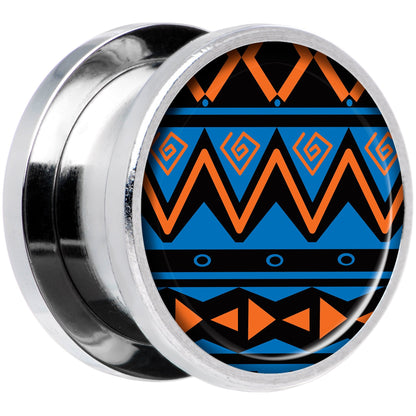 Blue Orange Tribal Print Steel Screw Fit Plug Set 9/16