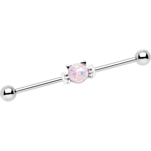 14G White Faux Opal Kitty Cat Whiskers Industrial Barbell 38mm