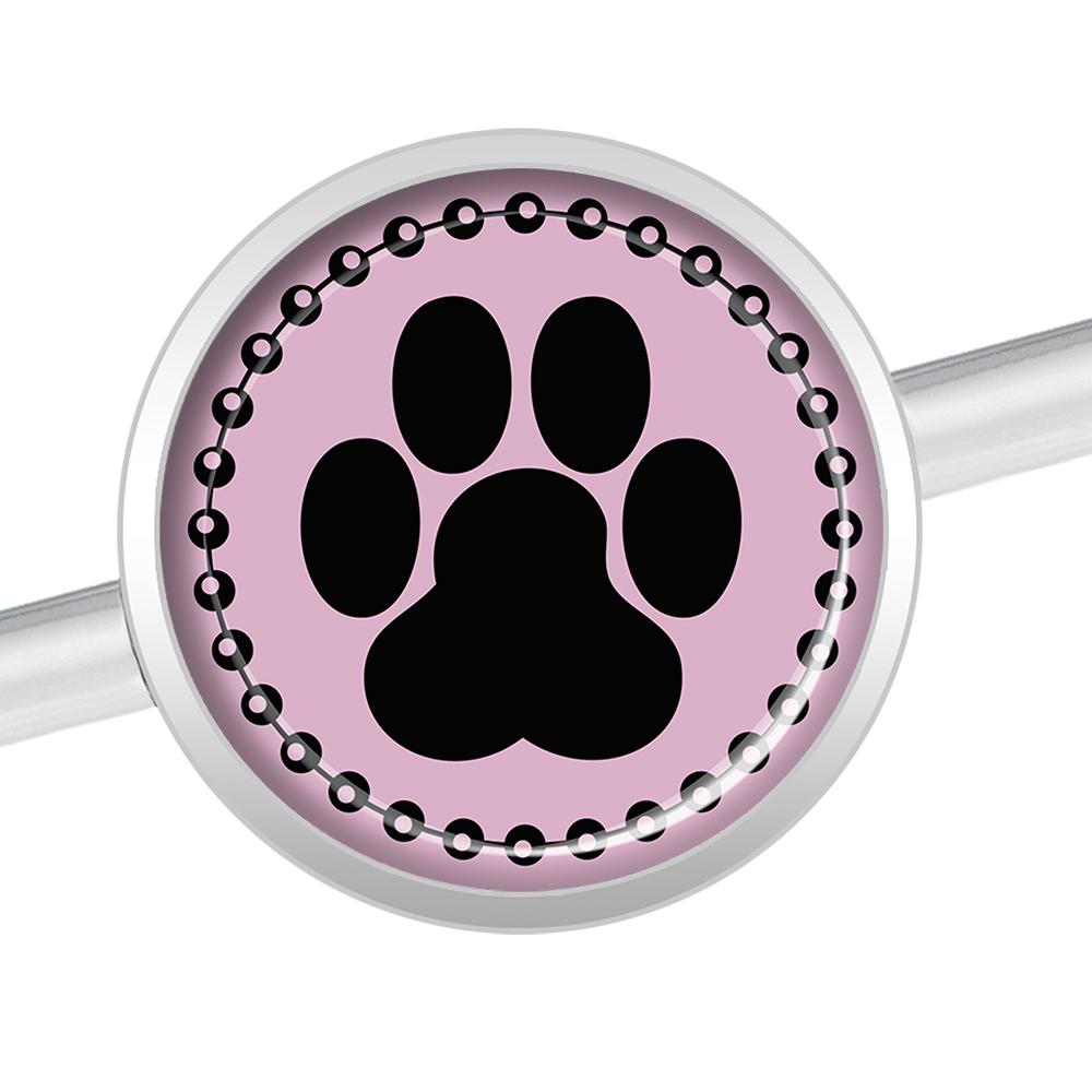 14G Black on Pink Paw Print Industrial Barbell 37mm