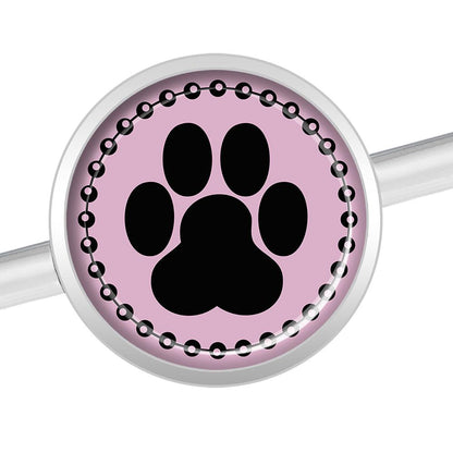 14G Black on Pink Paw Print Industrial Barbell 37mm