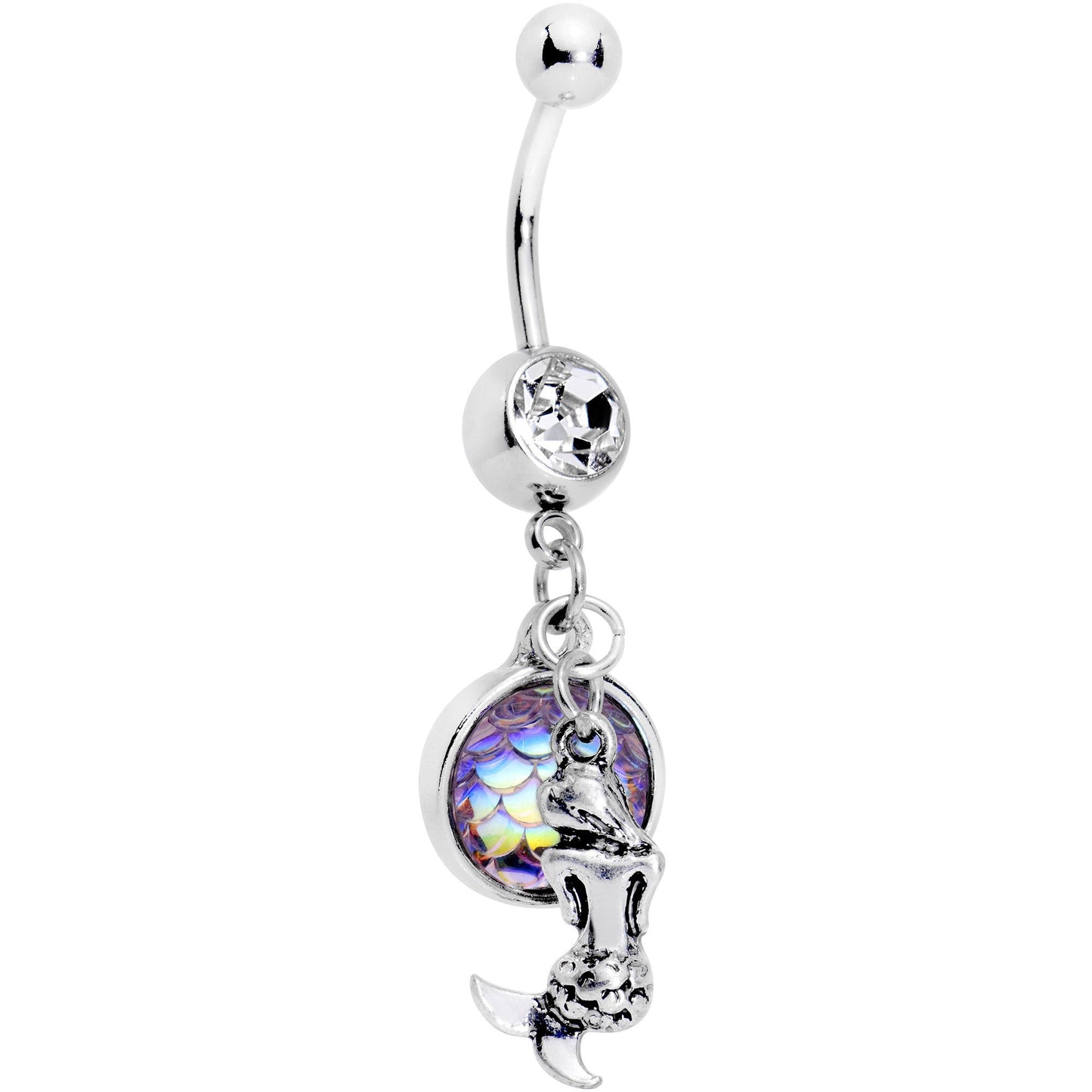 Clear Gem Iridescent Purple Scale Mini Mermaid Dangle Belly Ring