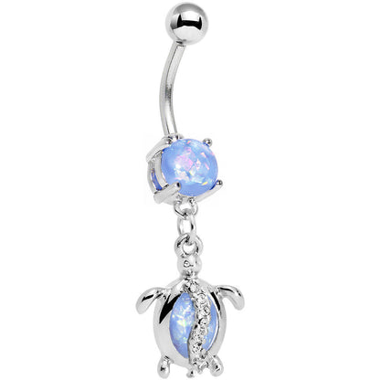 Aqua Faux Opal Clear Gem Beach Turtle Dangle Belly Ring