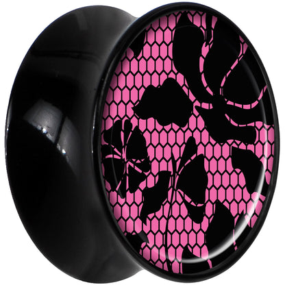Black Acrylic Pink Floral Lace Saddle Plug Set 5/8