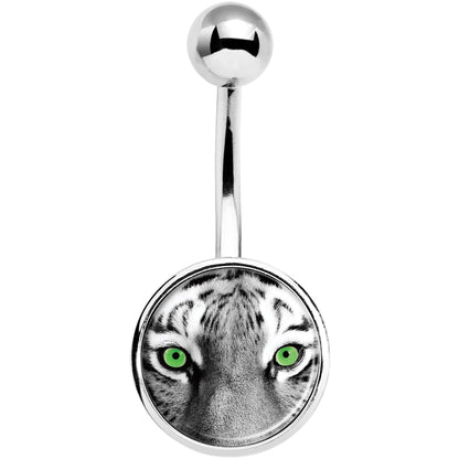 Black White Tiger Eyes Belly Ring