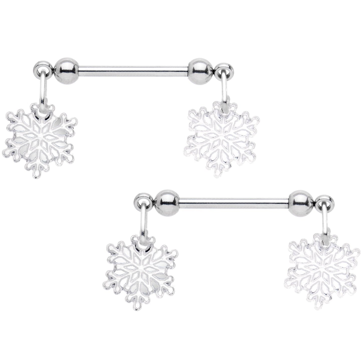 14G 5/8 Winter Snowflake Dangle Barbell Nipple Ring Set