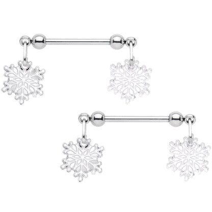 14G 5/8 Winter Snowflake Dangle Barbell Nipple Ring Set